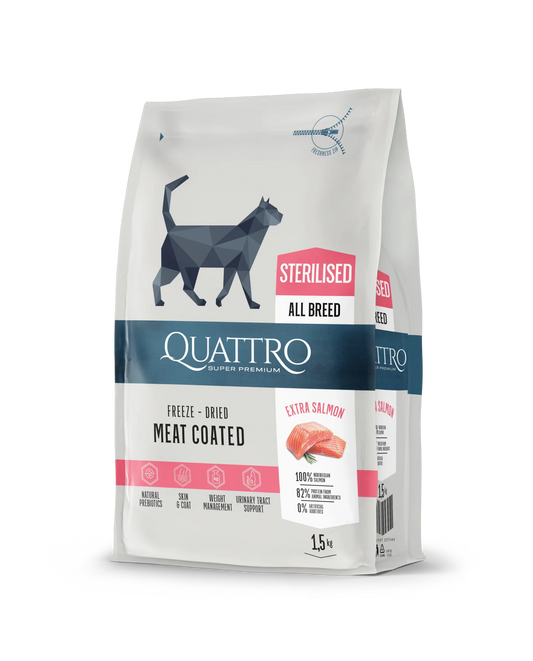 Quattro Extra Salmon Sterilised su lašiša sausas sterilizuotų kačių pašaras, 1,5kg