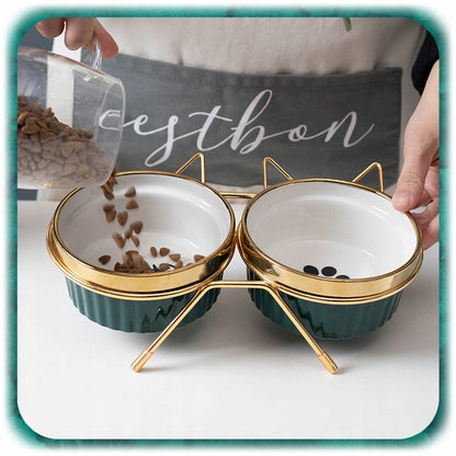 Dvigubas keraminis katės dubuo ant stovo 2x300m