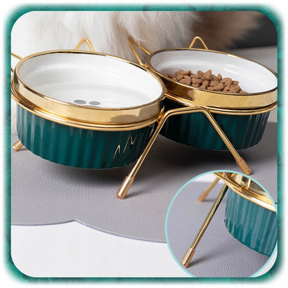 Dvigubas keraminis katės dubuo ant stovo 2x300m