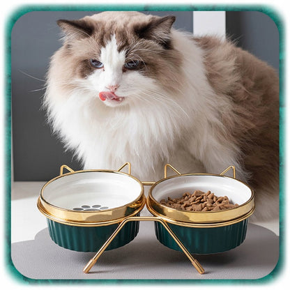 Dvigubas keraminis katės dubuo ant stovo 2x300m