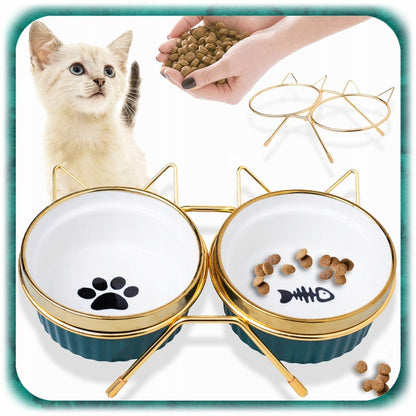 Dvigubas keraminis katės dubuo ant stovo 2x300m