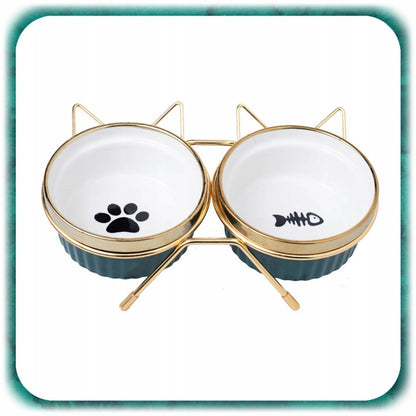 Dvigubas keraminis katės dubuo ant stovo 2x300m