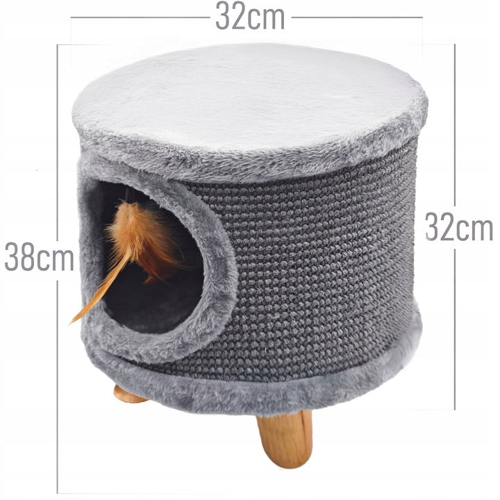 Katės draskyklė, namelis su plunksnomis ir guoliu 38 cm