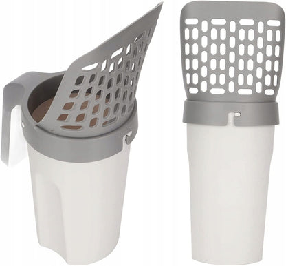 Katės kraiko kastuvėlis su rankena ir šiukšlių maišu