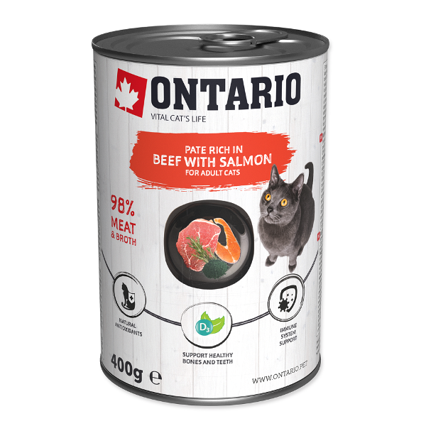 Ontario Cat Can Beef with Salmon and Spirulina 400g (Jautiena su lašiša ir spirulina)