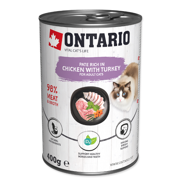 Ontario Cat Can Chicken with Turkey and Sea Buckthorn 400g (Vištiena su kalakutiena ir šaltalankiu)