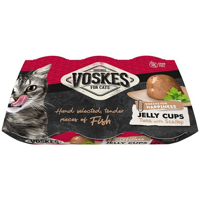 Voskes Jelly Cups Tuna & Scallop - želė su tunu ir midijomis, skanėstas katėms, 6x25g