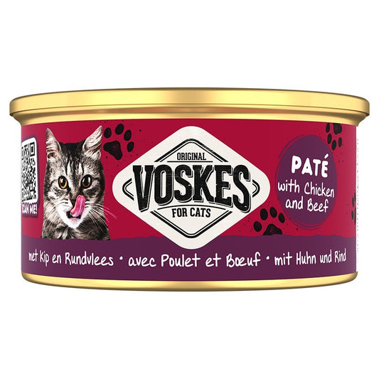 Voskes Paté drėgnas maistas katėms su vištiena ir jautiena 85g