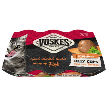 Voskes Jelly Cups Tuna & Prawn - želė su tunu ir krevetėmis, skanėstas katėms, 6x25g